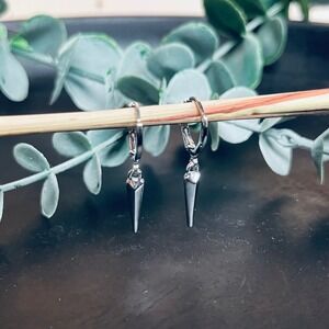 Witchy Athame Dagger Huggie‎ Hoops | 14k White Gold Plated Earrings | Boho Pagan